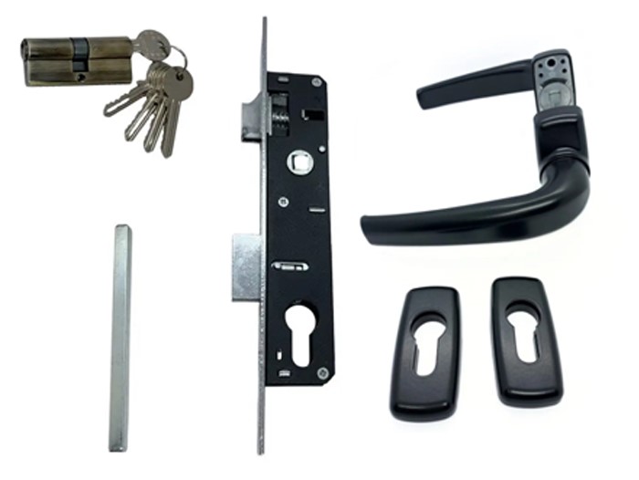 Замок врізний з ручками на ворота/хвіртку вузький на розетці чорний MERCURY Ral 9005 mat