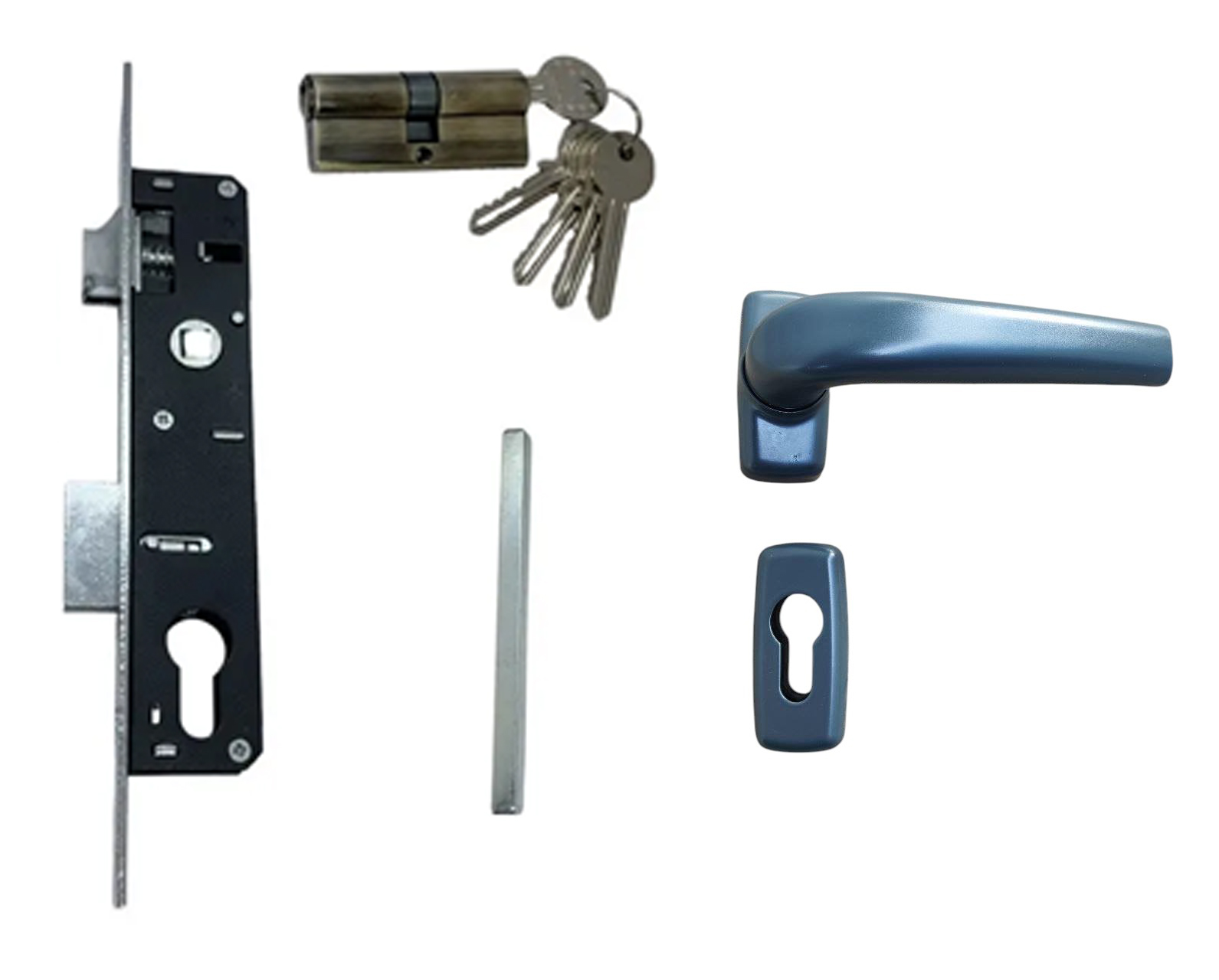 Замок врізний з ручками на ворота/хвіртку вузький на розетці чорний MERCURY Ral 7016 mat